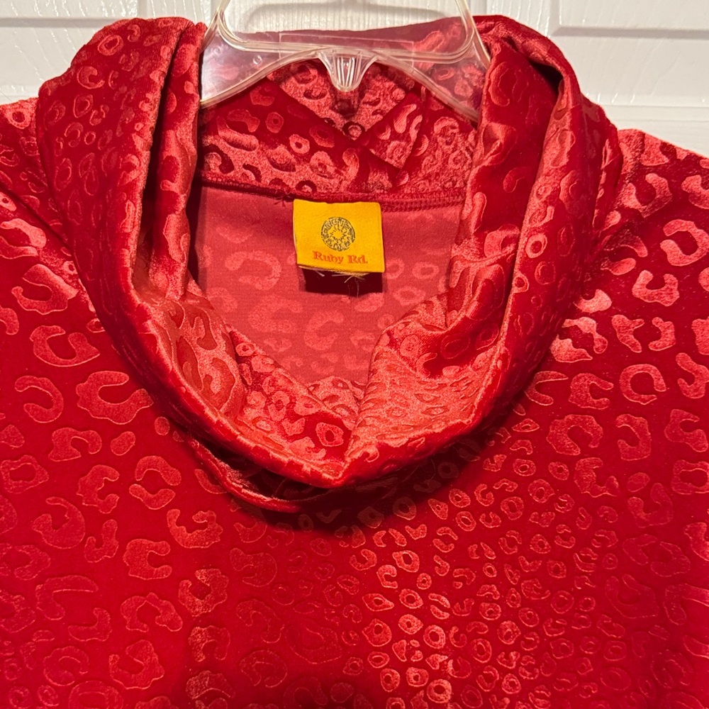 Ruby Rd. Red Cowl Neck Blouse Size Large - image 3